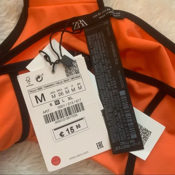 ❌SOLD❌ Zara Neon Orange and Black Highwaisted Bikini Bottoms Size M - Picture 6 of 6